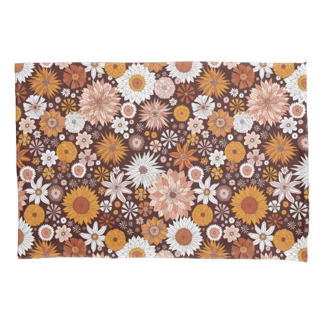 Groovy Retro Blumengartenmuster Kissenbezug (Vorderseite)
