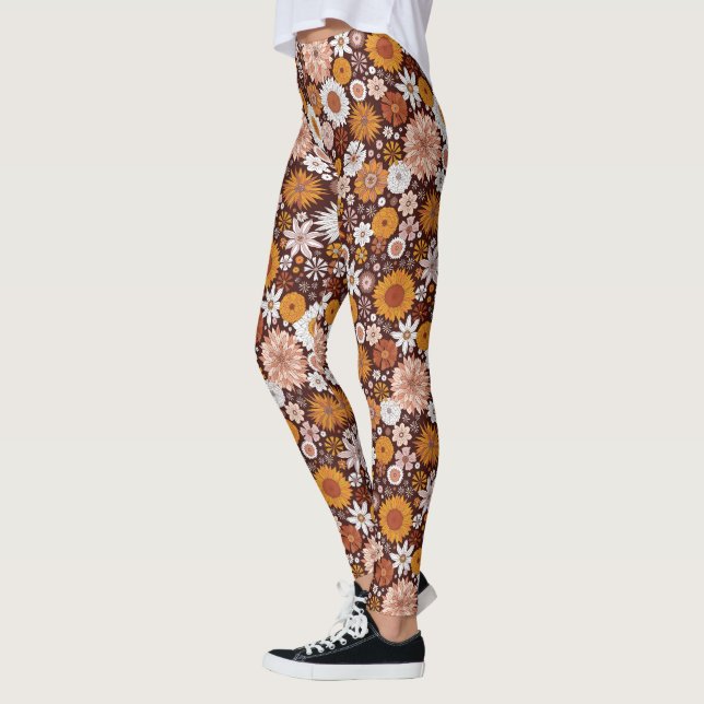 Groovy Retro Blumengartenmuster Leggings (Links)