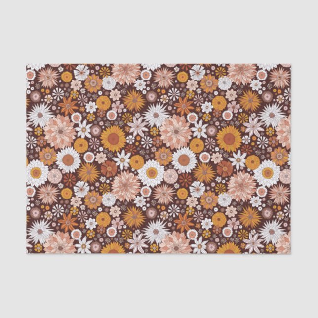 Groovy Retro Blumengartenmuster Seidenpapier (Vorderseite)