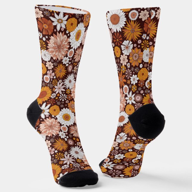 Groovy Retro Blumengartenmuster Socken (Gewinkelt)