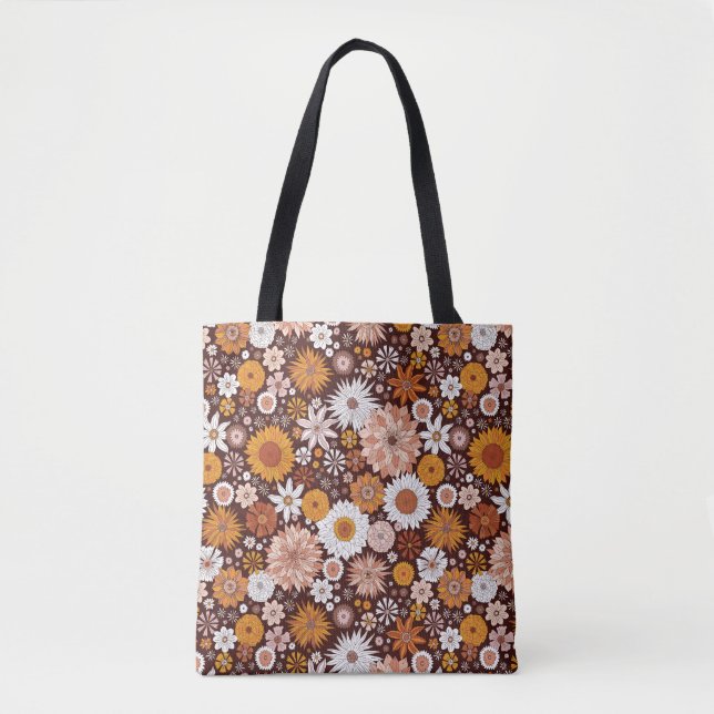 Groovy Retro Blumengartenmuster Tasche (Vorderseite)