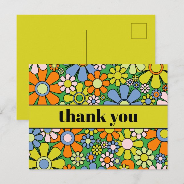 Groovy Retro Blumenkolorvoller 60er 70er Vielen Da Postkarte (Vorne/Hinten)