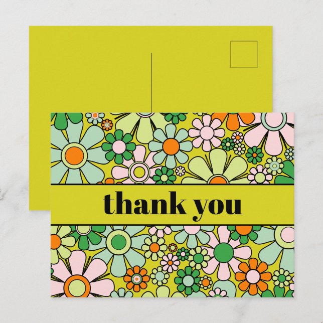 Groovy Retro Blumenkolorvoller 60er 70er Vielen Da Postkarte (Vorne/Hinten)