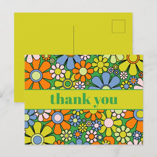 Groovy Retro Blumenkolorvoller 60er 70er Vielen Da Postkarte (Vorne/Hinten)