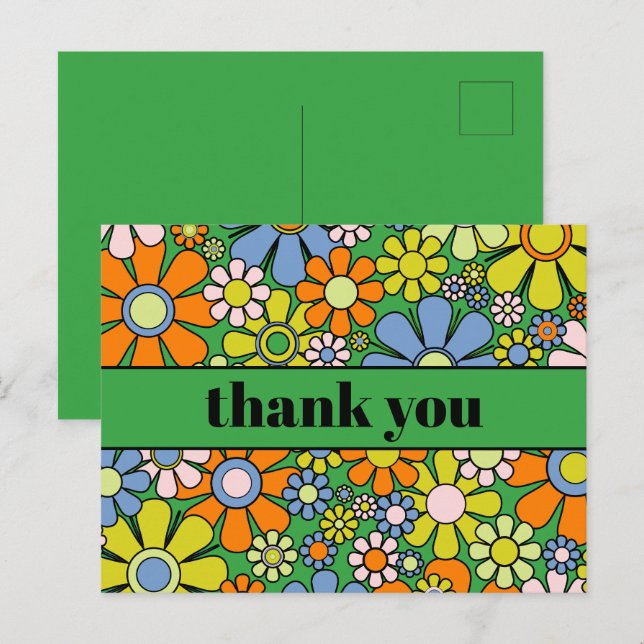 Groovy Retro Blumenkolorvoller 60er 70er Vielen Da Postkarte (Vorne/Hinten)