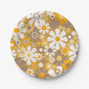 Groovy Retro-Blumenmuster 60er 70er Pappteller