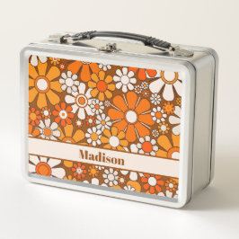 Groovy Retro Blumenmuster 70er Personalisiert Metall Brotdose