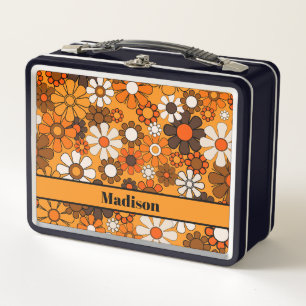 Groovy Retro Blumenmuster 70er Personalisiert Metall Brotdose