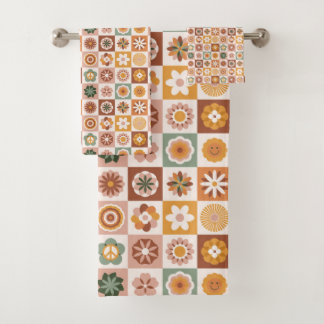 Groovy Retro-Blumenmuster Badhandtuch Set