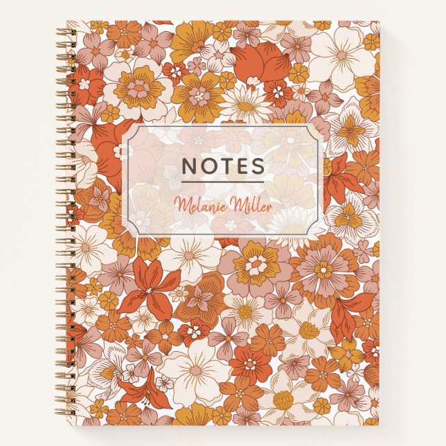 Groovy Retro Blumenmuster Notizbuch (Vorderseite)