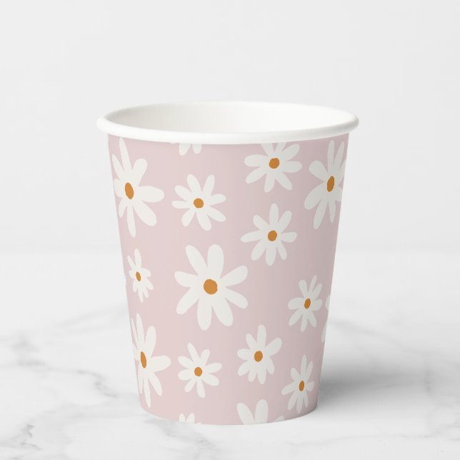 Groovy Retro Blush Pink Daisy Pappbecher (Vorderseite)