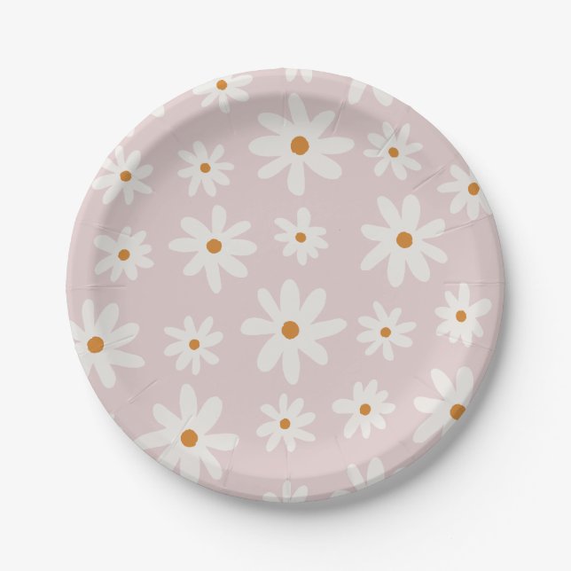 Groovy Retro Blush Pink Daisy Pappteller (Vorderseite)