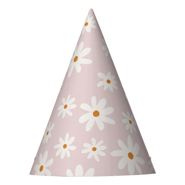Groovy Retro Blush Pink Daisy Partyhütchen (Vorderseite)