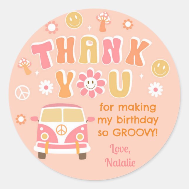 Groovy Retro Boho Birthday Gefallen Stickers Label (Vorderseite)