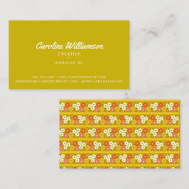 Groovy Retro Boho Chartreuse Green Floral Visitenkarte