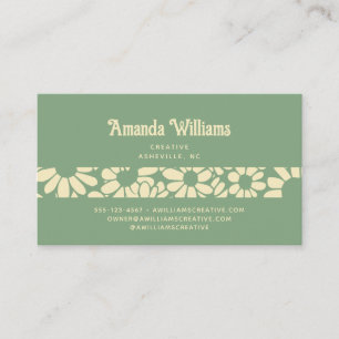 Groovy Retro Boho Green Cream Botanical Trendy Visitenkarte