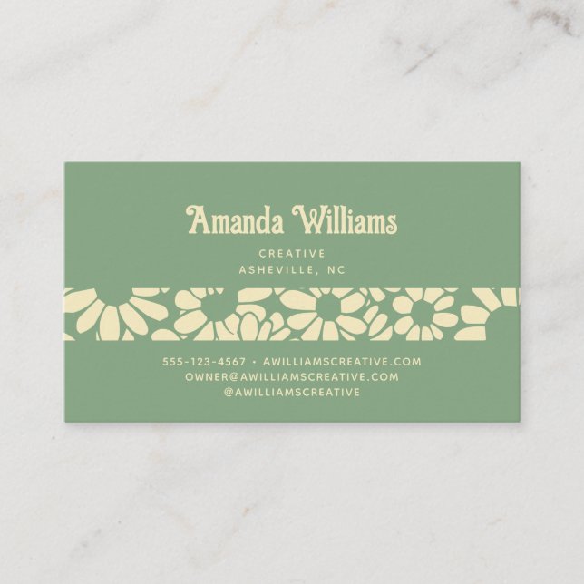 Groovy Retro Boho Green Cream Botanical Trendy Visitenkarte (Vorderseite)