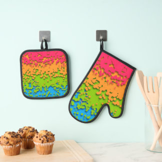 Groovy Retro Bubbly Trippy Funky Panromantic Prix Ofenhandschuh & Topflappen-Set