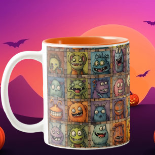 Groovy Retro-Cartoon-Monster-Viereckfliesen Zweifarbige Tasse
