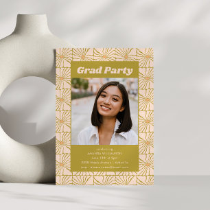 Groovy Retro Chartreuse Botanical Grad Party Foto Einladung