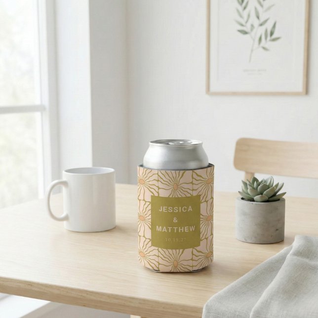 Groovy Retro Chartreuse Botanische Hochzeit Dosenkühler (Von Creator hochgeladen)