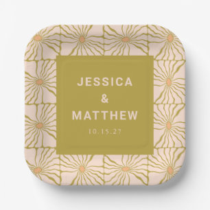 Groovy Retro Chartreuse Botanische Hochzeit Pappteller