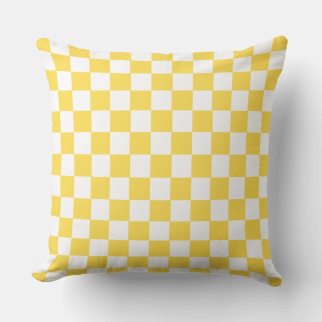 Groovy Retro Checkerboard Muster Gelb und Weiß Kissen (Vorderseite)