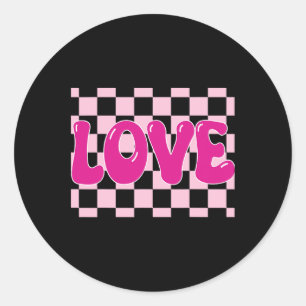 Groovy Retro Checkered Heart Liebe Retro Liebe Val Runder Aufkleber