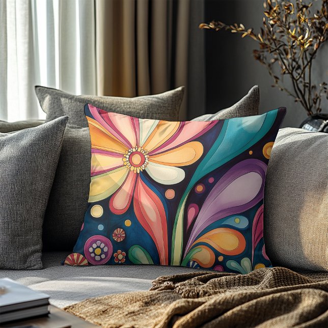 Groovy Retro Color Bloom Kaleidoskop Kissen (Von Creator hochgeladen)
