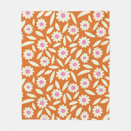 Groovy Retro Daisies Blumenmuster auf Orange Fleecedecke
