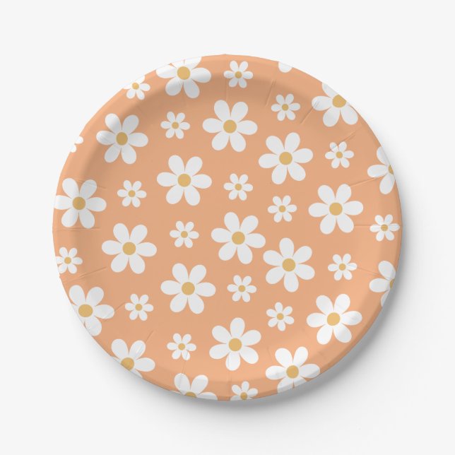 Groovy Retro Daisy Apricot Paper Teller (Vorderseite)