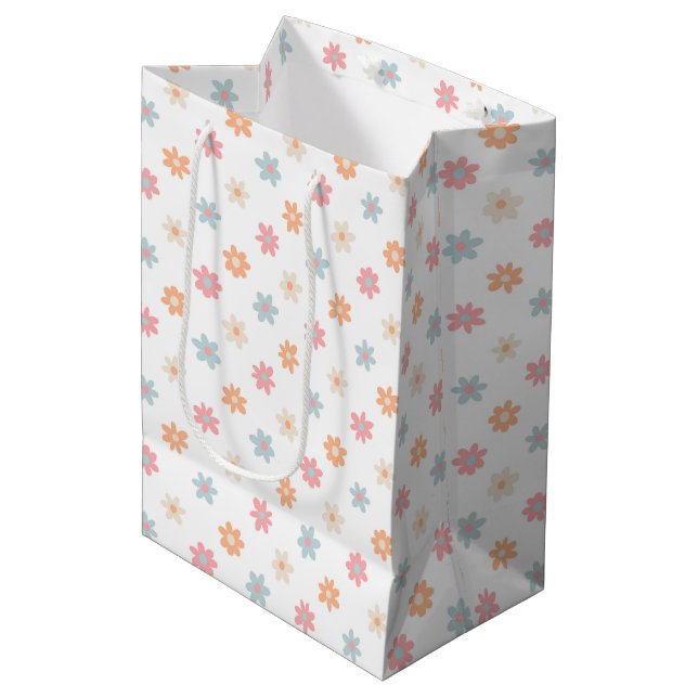 Groovy Retro Daisy Blume Boho Floral Mittlere Geschenktüte (Vorderseite Schrägansicht)