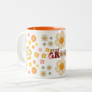 Groovy Retro Daisy Blume Pattern Boho Floral Zweifarbige Tasse