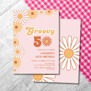 Groovy Retro Daisy Boho Orange Pink Geburtstag Einladung