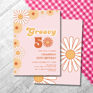 Groovy Retro Daisy Boho Orange Pink Geburtstag Einladung