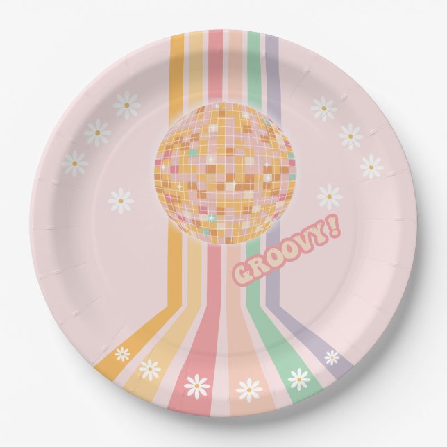 Groovy Retro Daisy Disco Pappteller (Vorderseite)
