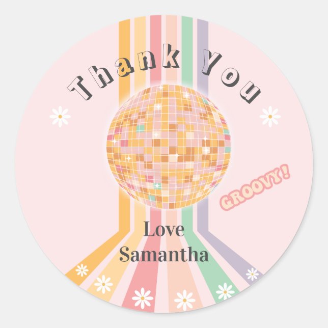 Groovy Retro Daisy Disco Runder Aufkleber (Vorderseite)