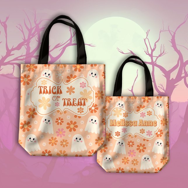 Groovy Retro Daisy Ghosts Peachy Trick oder Treat Tasche (Von Creator hochgeladen)