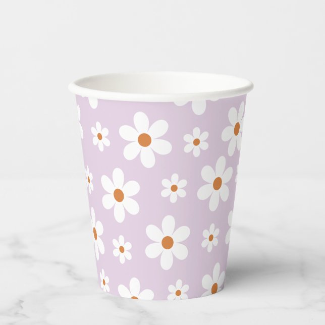 Groovy Retro Daisy Lila Pappbecher (Vorderseite)