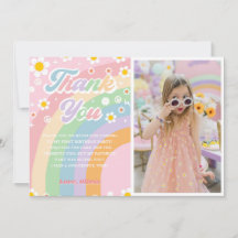 Groovy Retro Daisy Rainbow Birthday Dankeschön Kar