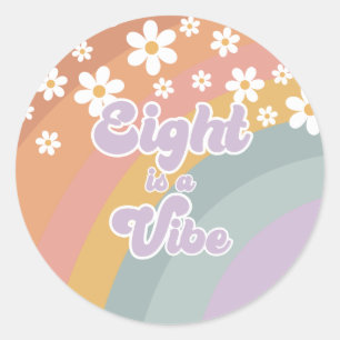Groovy Retro Eight ist ein Vibe Regenbogen Papierp Runder Aufkleber