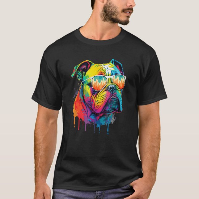 Groovy Retro English Bulldog  Dog Animal  Puppy Ow T-Shirt (Vorderseite)