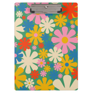 Groovy Retro Farbige Blumen 60er 70er Jahre Klemmbrett