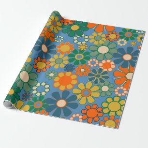 Groovy Retro Farbiger 60er 70er Floral Pattern Geschenkpapier