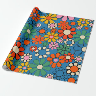 Groovy Retro Farbiger 60er 70er Floral Pattern Geschenkpapier