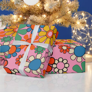 Groovy Retro Farbiger 60er 70er Floral Pattern Geschenkpapier
