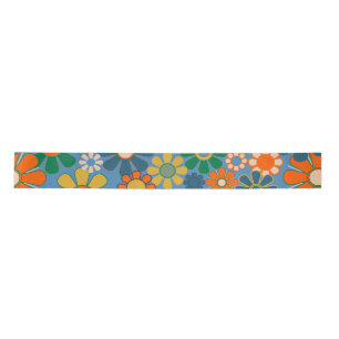 Groovy Retro Farbiger 60er 70er Floral Pattern Satinband