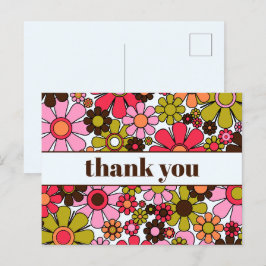Groovy Retro Floral 60er 70er Blume Vielen Dank Postkarte