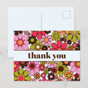 Groovy Retro Floral 60er 70er Blume Vielen Dank Postkarte