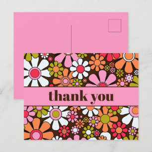 Groovy Retro Floral 60er 70er Blume Vielen Dank Postkarte